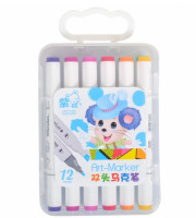 Фломастеры двусторонние Скетч маркеры 12 цветов COLOR-IT Art Marker в пластиковом футляре ZS-218