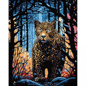 Картина по номерам на черном фоне "Леопард на охоте" 40х50 Strateg Украина