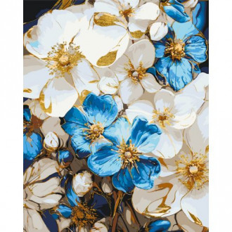 Картина по номерам с красками металлик "Бело-голубые цветы" 50x60 см Origami Украина