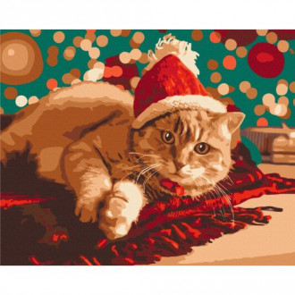 Картина по номерам "Санта котик" ★★★ Brushme Украина