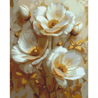Картина по номерам с красками металлик "Белые цветы" 40х50 Origami Украина