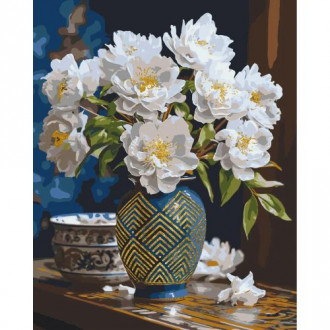 Картина по номерам с красками металлик "Белые цветы в вазе" 50x60 см Origami Украина