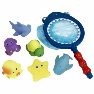 Игровой набор для купания "Сачок акула", 6 игрушек Grechi