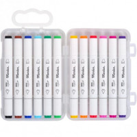 Фломастеры двусторонние Скетч маркеры 12 цветов COLOR-IT Art Marker в пластиковом футляре ZS-218