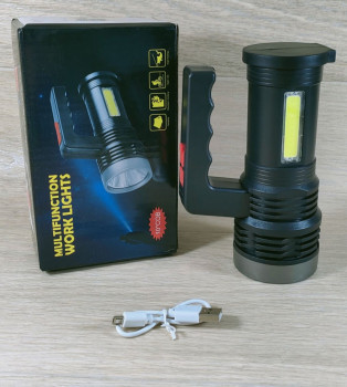 Фонарь ручной светодиодный фонарик с аккумулятором, зарядка от USB, 3 режима работы, боковой фонарик 14,5см С15-54  USB
