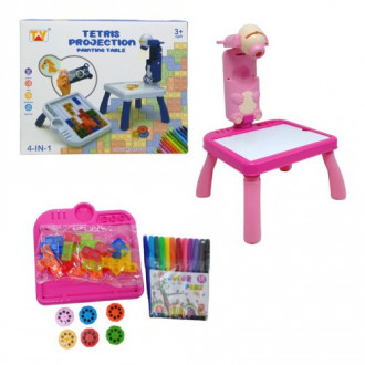 Детский столик для рисования с проектором, мозаика-тетрис (розовый) TY