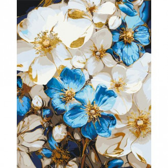 Картина по номерам с красками металлик "Бело-голубые цветы" 40х50 см Origami Украина